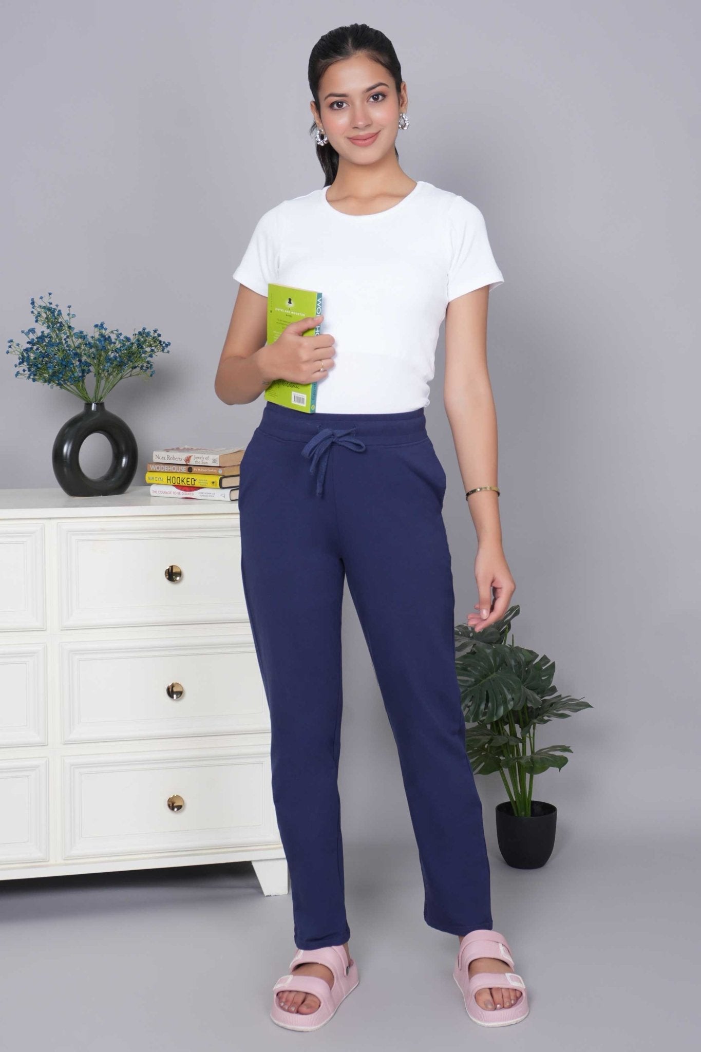 Navy all day home pants with extra comfort. [100% USA HQ Cotton Lycra] - All day home pant