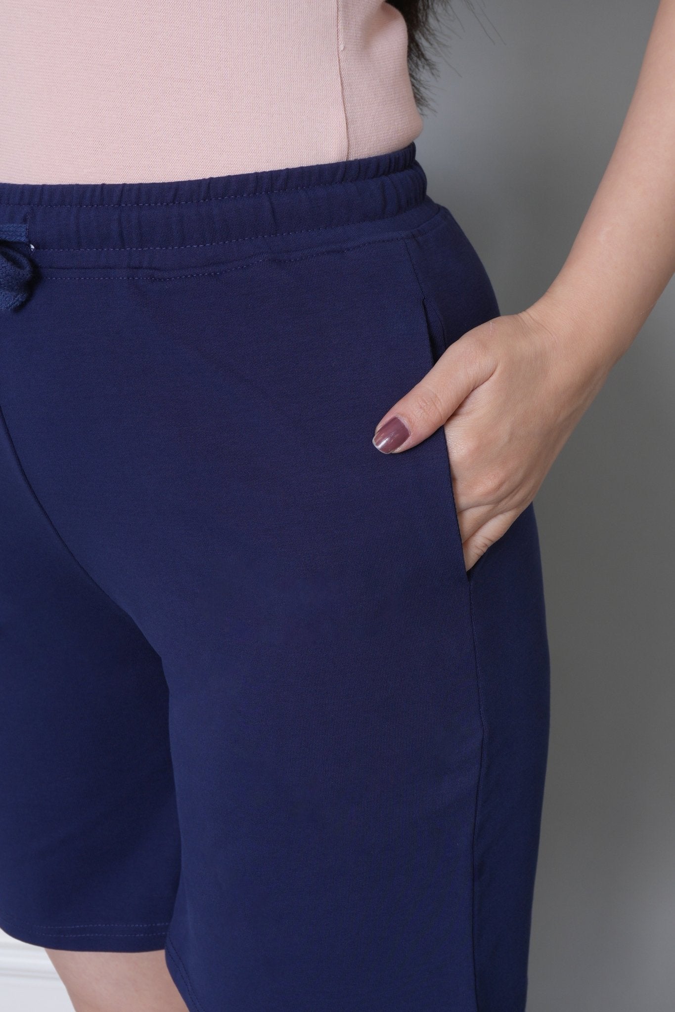Navy all day home shorts with extra comfort. [100% Cotton Lycra] - All day home shorts