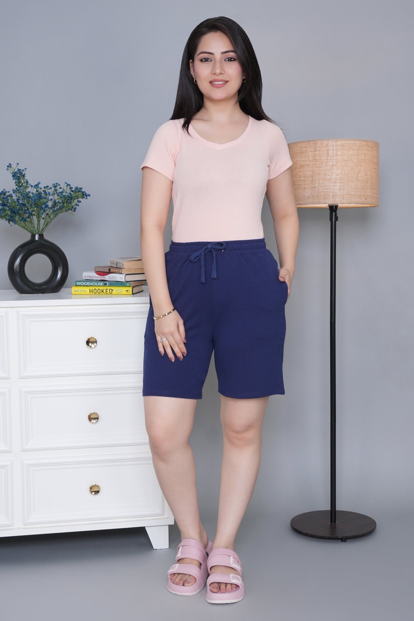 Navy all day home shorts with extra comfort. [100% Cotton Lycra] - All day home shorts
