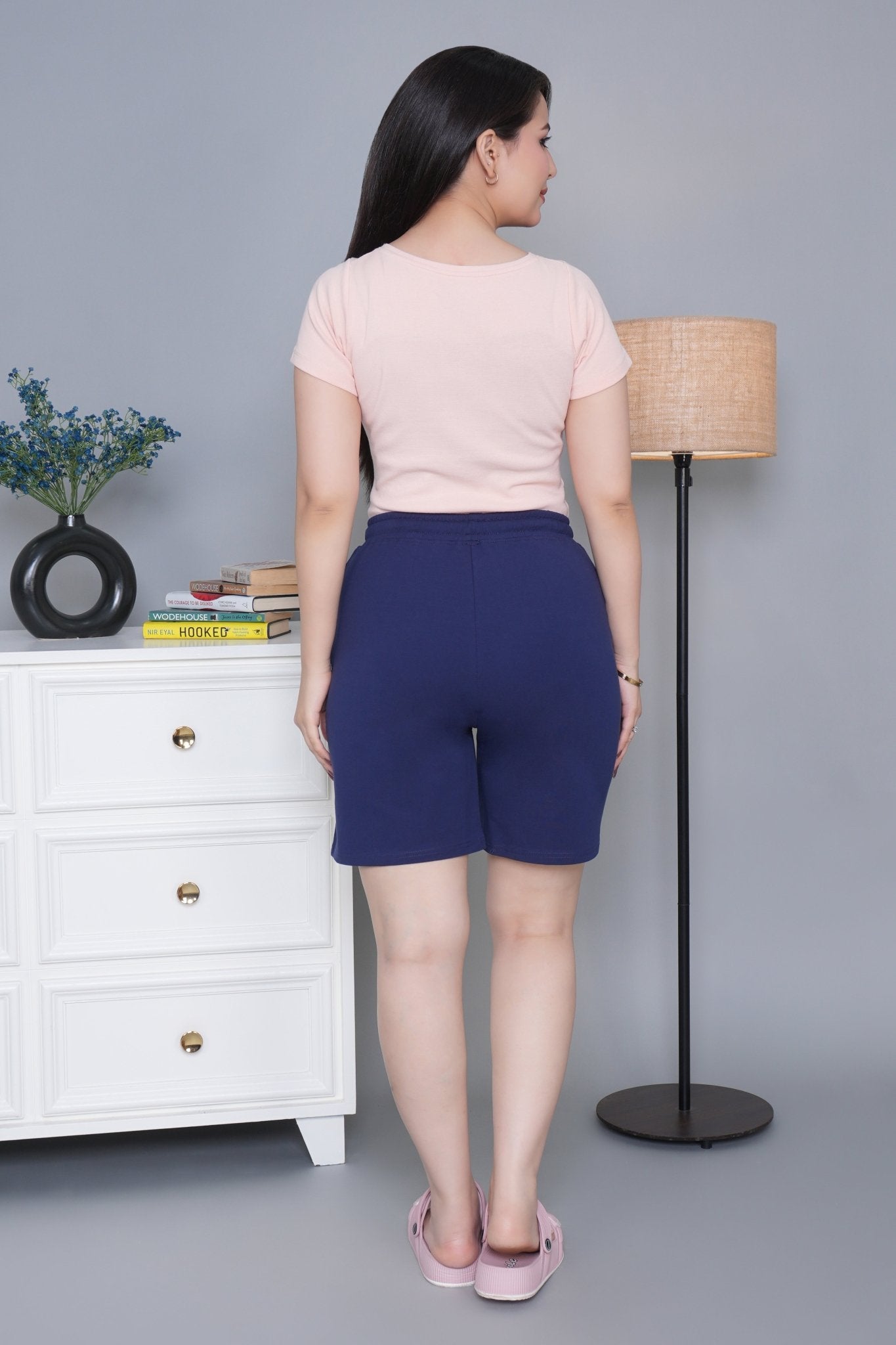 Navy all day home shorts with extra comfort. [100% Cotton Lycra] - All day home shorts