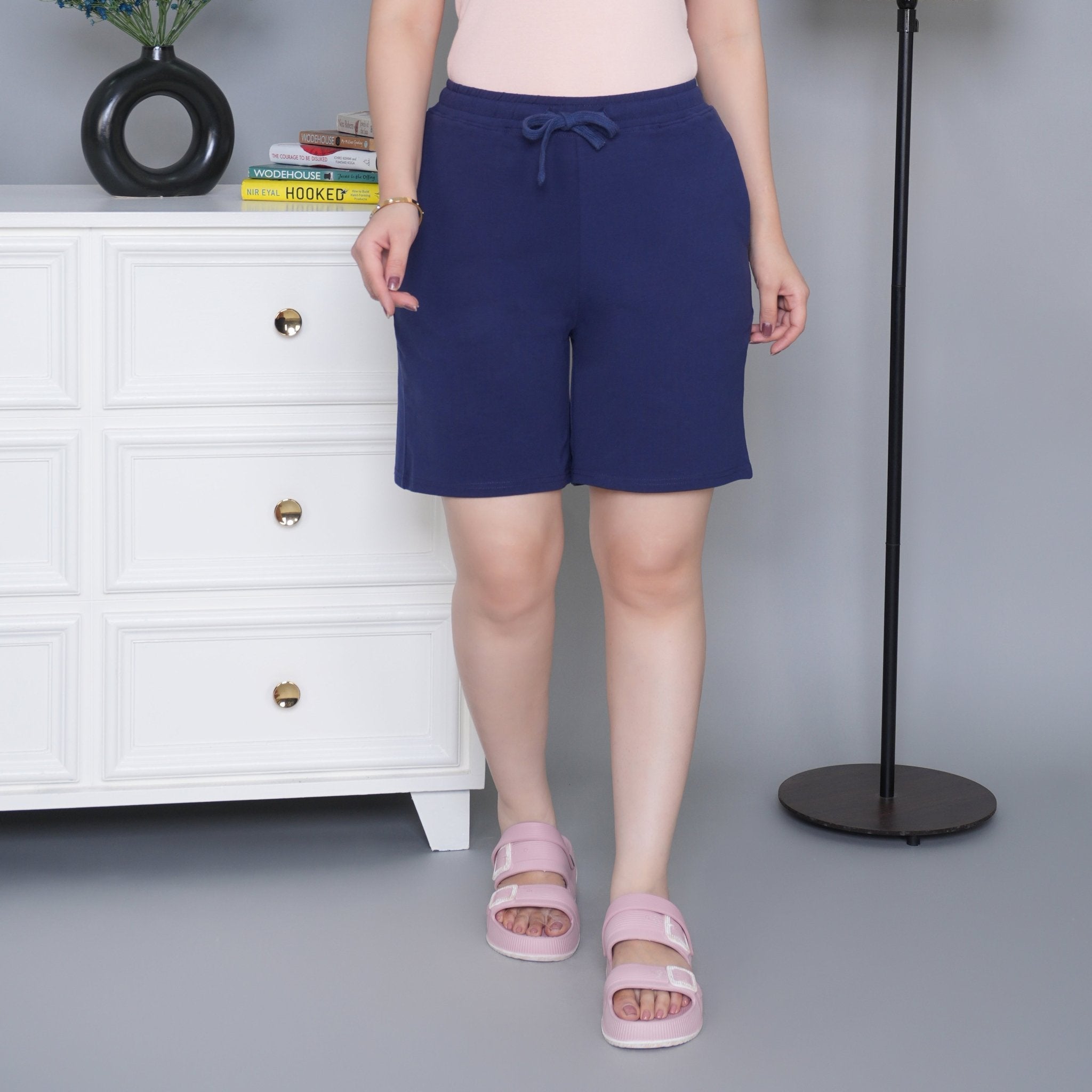 Navy all day home shorts with extra comfort. [100% Cotton Lycra] - All day home shorts