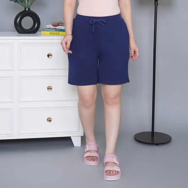 Navy all day home shorts with extra comfort. [100% Cotton Lycra] - All day home shorts