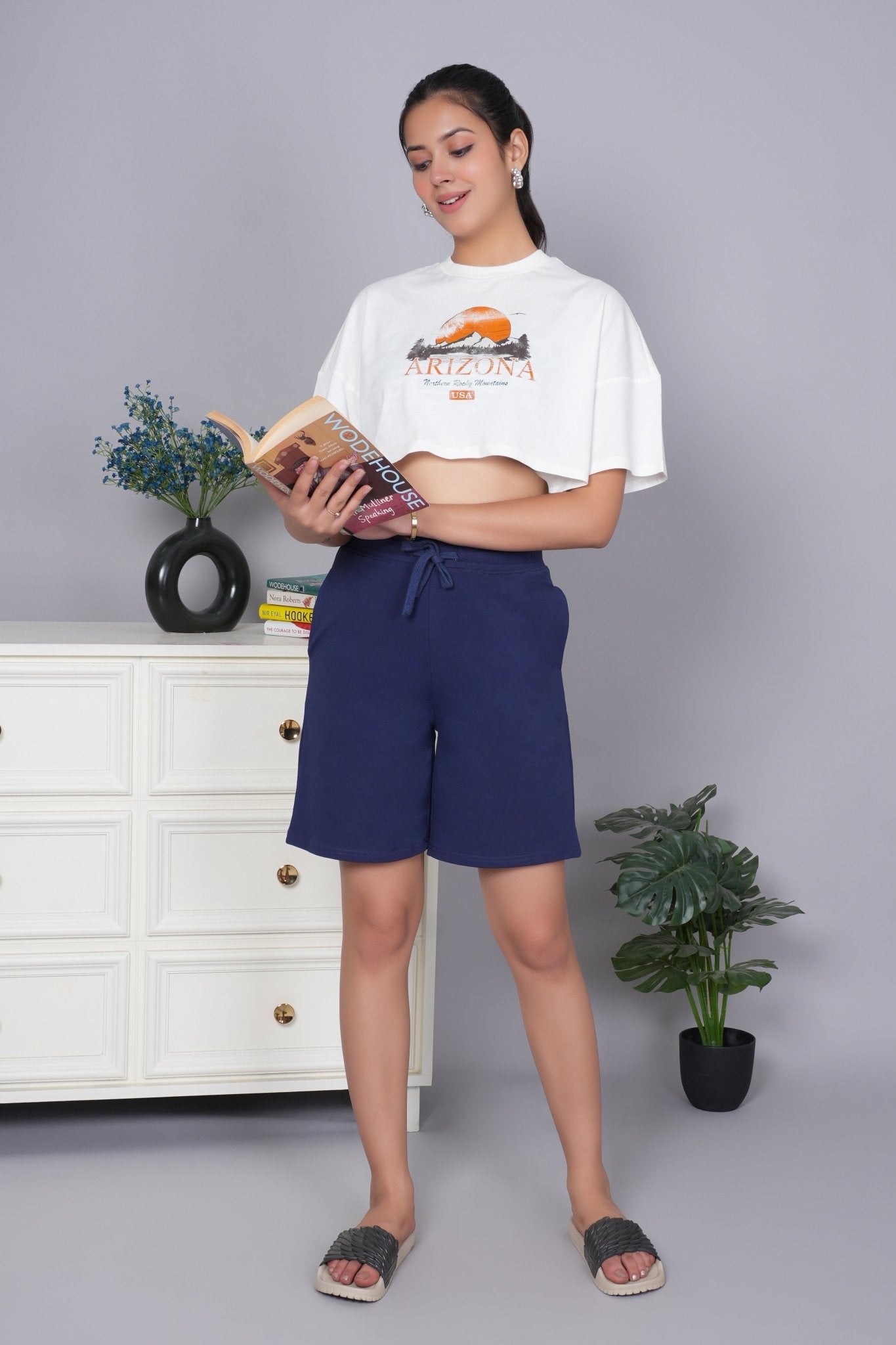 Navy all day home shorts with extra comfort. [100% USA HQ Cotton Lycra] - All day home shorts