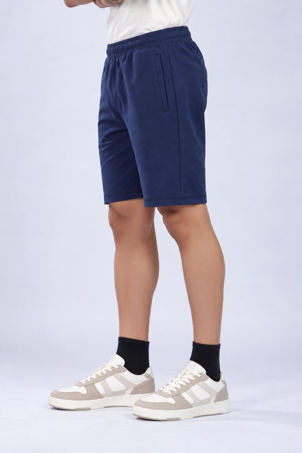 Navy all day shorts with extra comfort. [100% Cotton Lycra] -All day home shorts