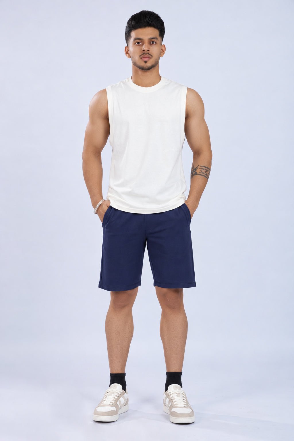 Navy all day shorts with extra comfort. [100% Cotton Lycra] -All day home shorts
