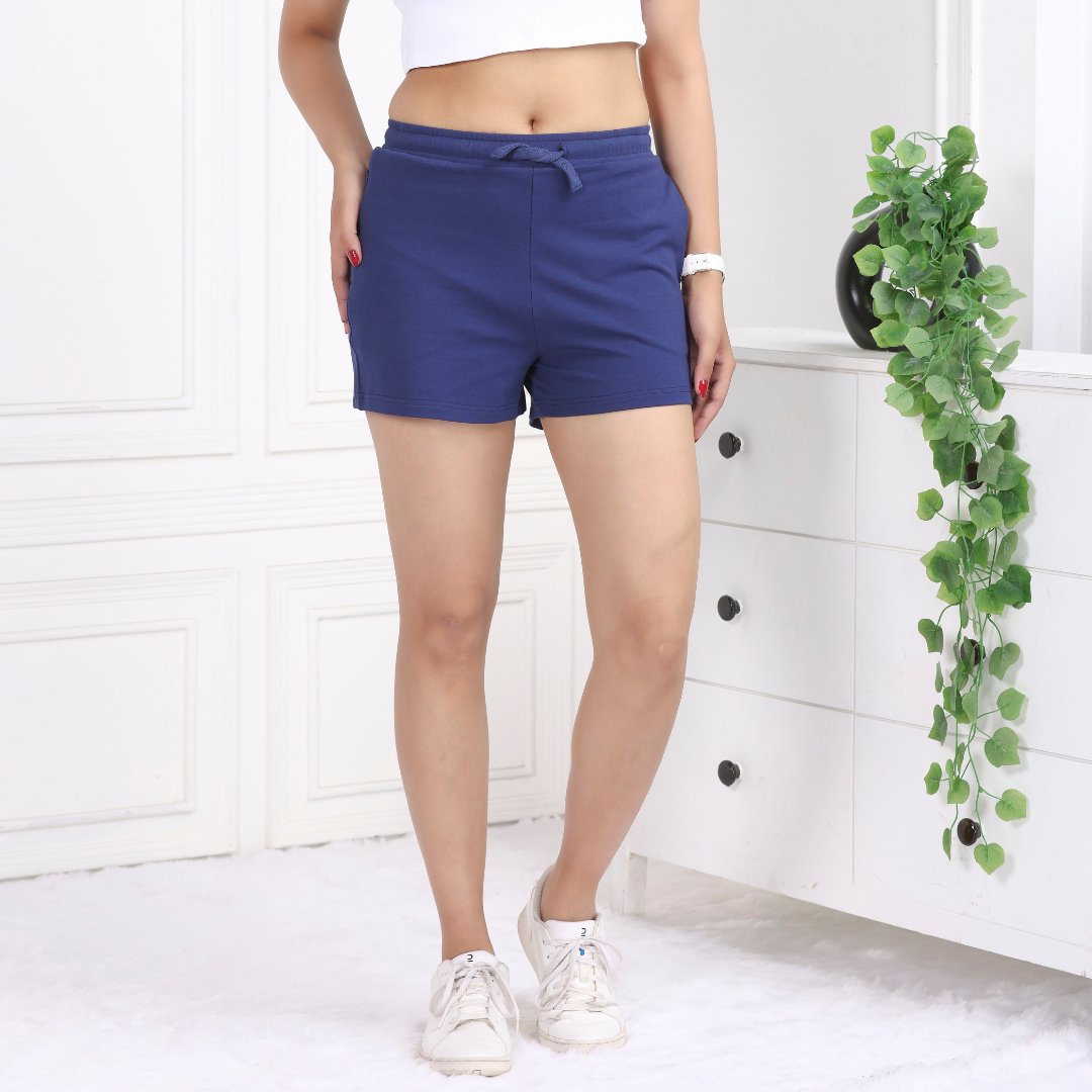 Navy all day two pocket cotton lycra shorts made with USA HQ cotton with zip. - Zip pocket cotton short