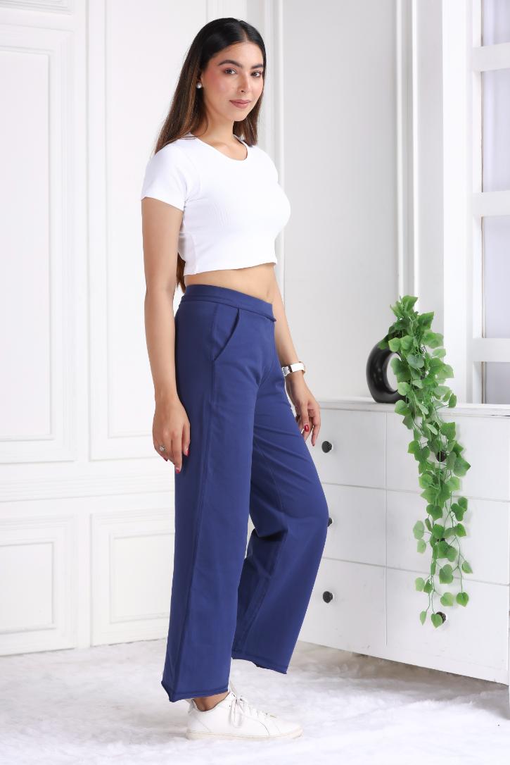 Navy all day wide flare pants with extra comfort. [100% USA HQ Cotton Lycra] extra flare. - All day wide flare pant