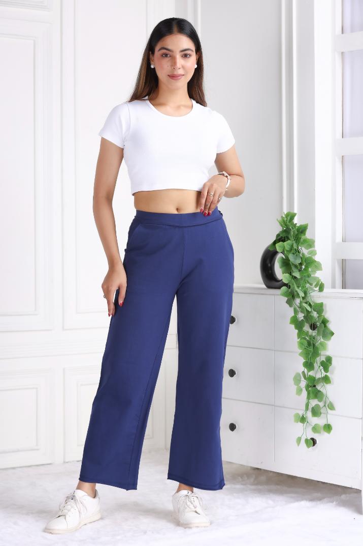 Navy all day wide flare pants with extra comfort. [100% USA HQ Cotton Lycra] extra flare. - All day wide flare pant