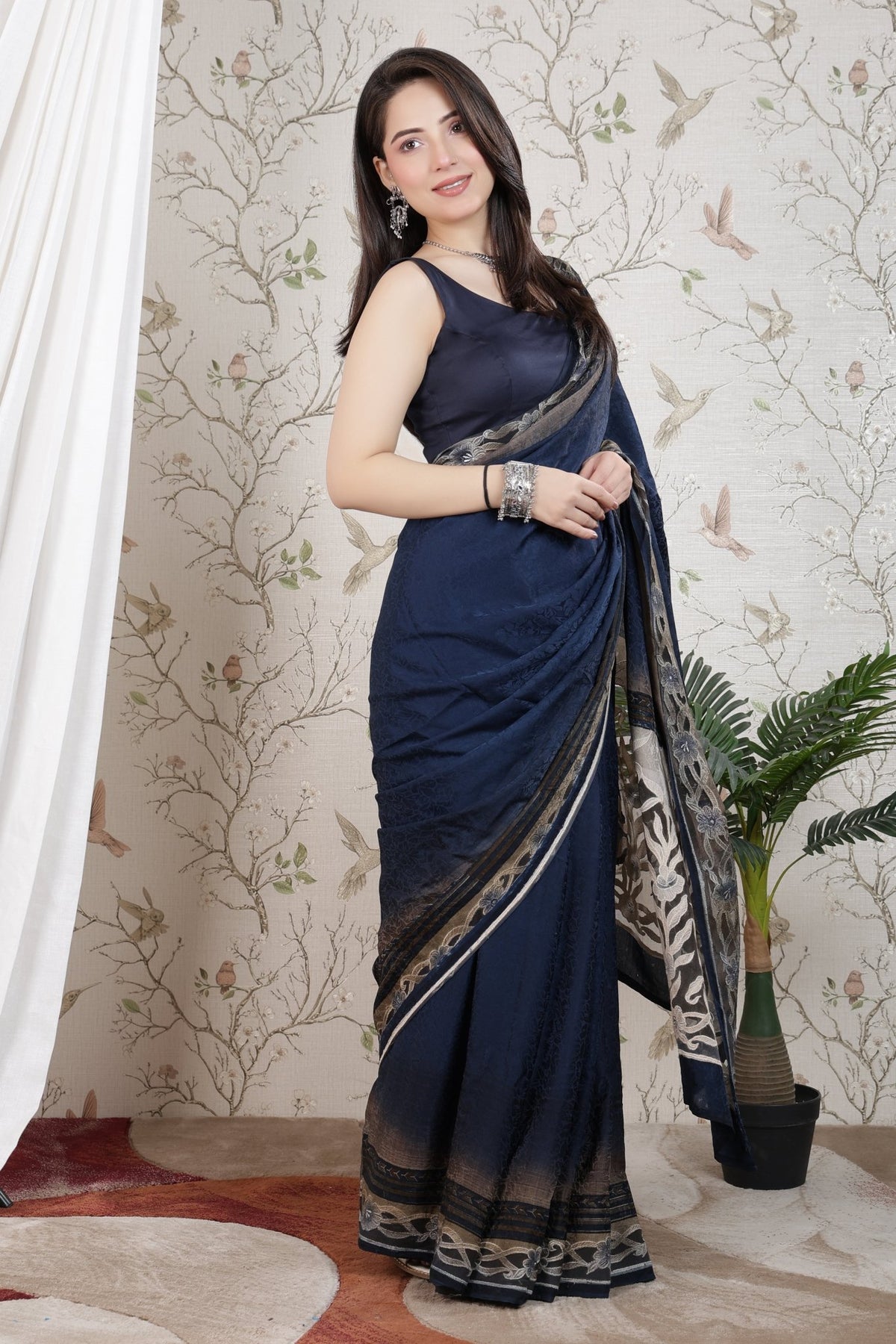 Navy blouse made from premium cotton -Blouse