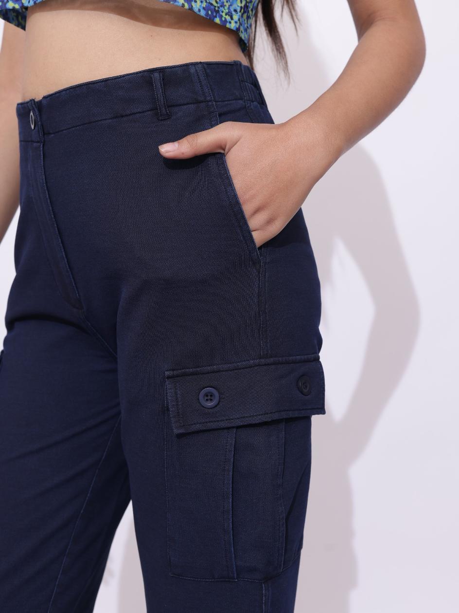 Navy blue denim cargo - Denim Cargo Pants