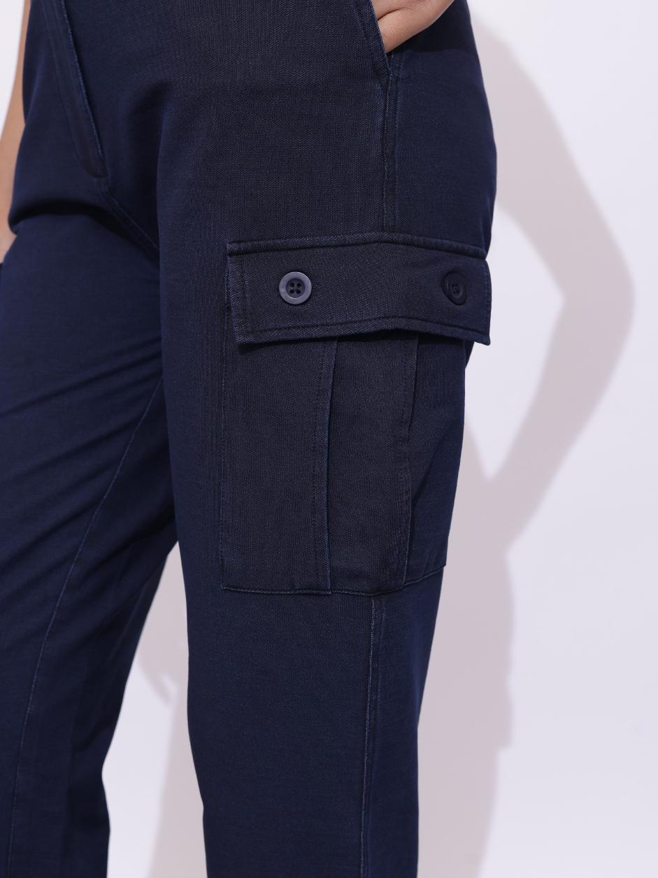 Navy blue denim cargo - Denim Cargo Pants