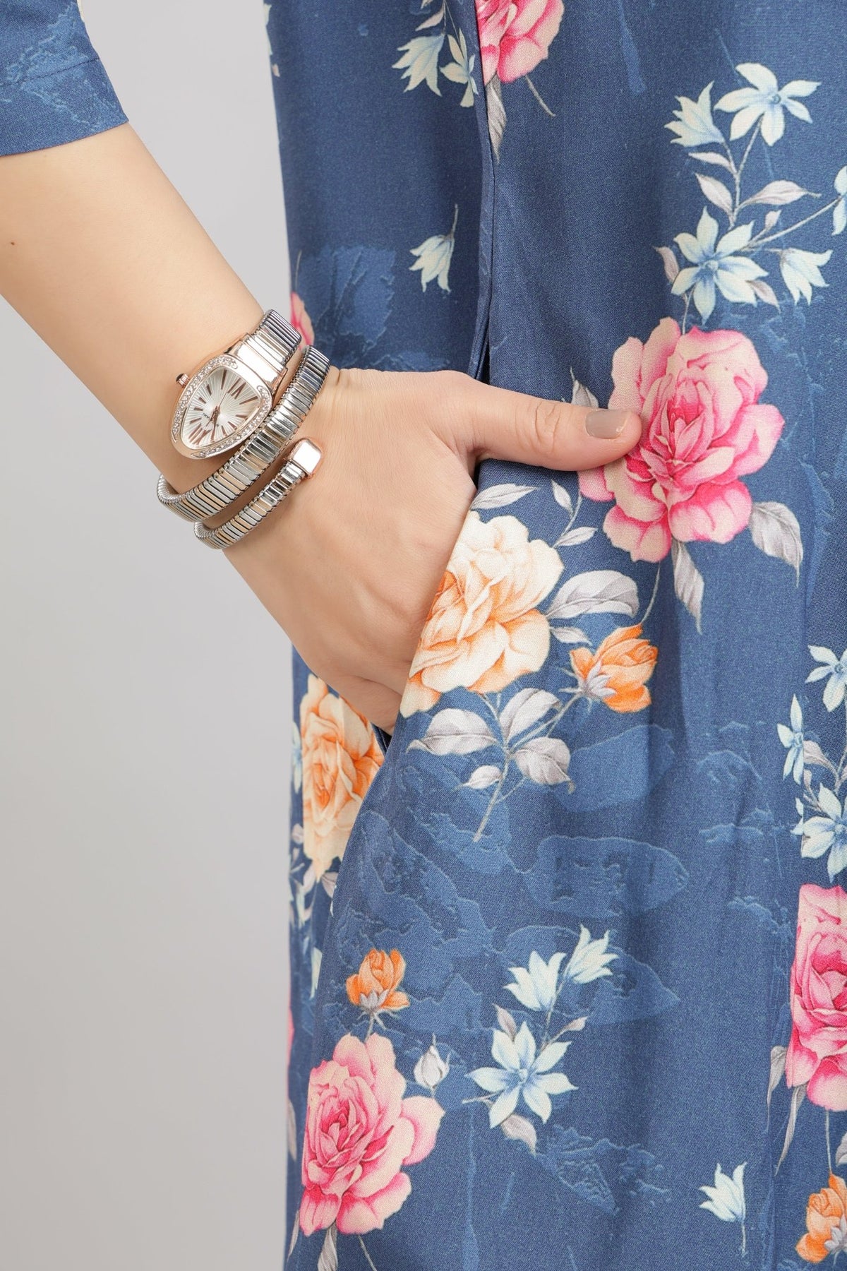 Navy Floral Bliss Dress [100% pure rayon] -Cotton midi dress