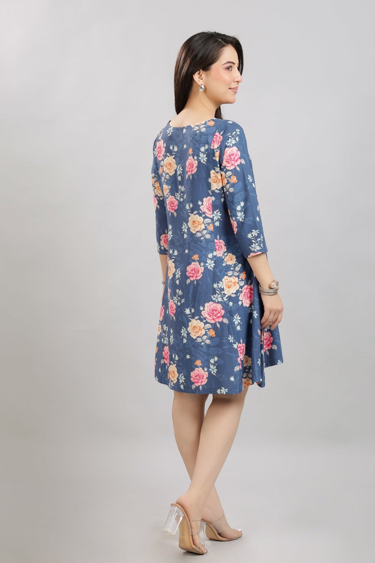Navy Floral Bliss Dress [100% pure rayon] -Cotton midi dress