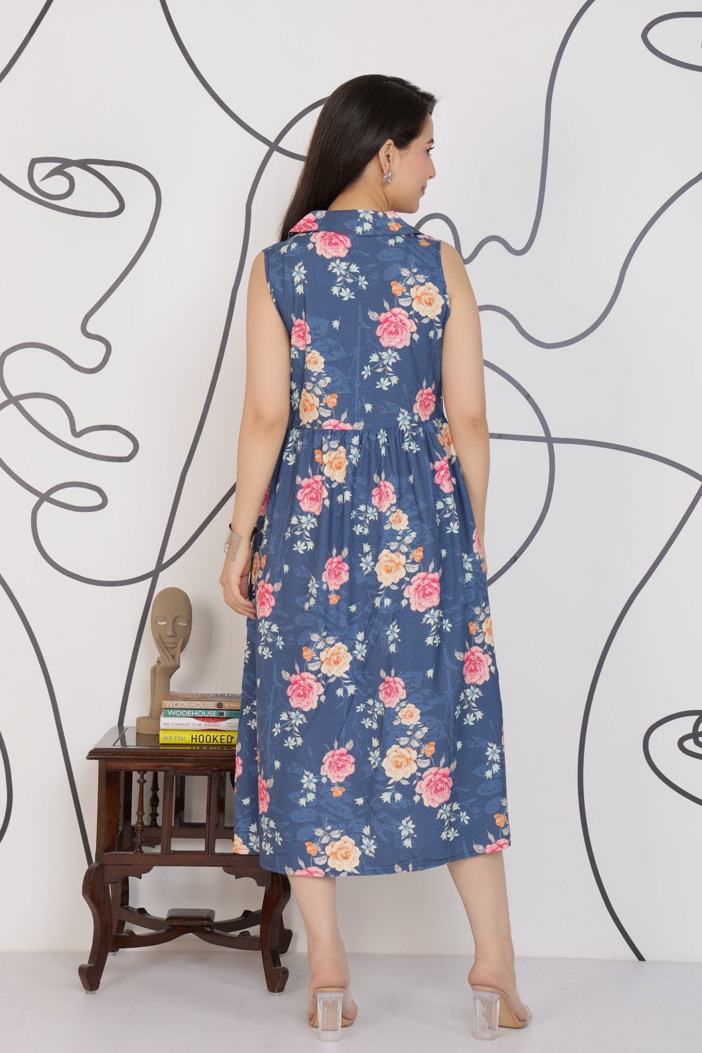 Navy Floral Breeze Shirt Dress [100% pure rayon] -floral breeze shirt dress