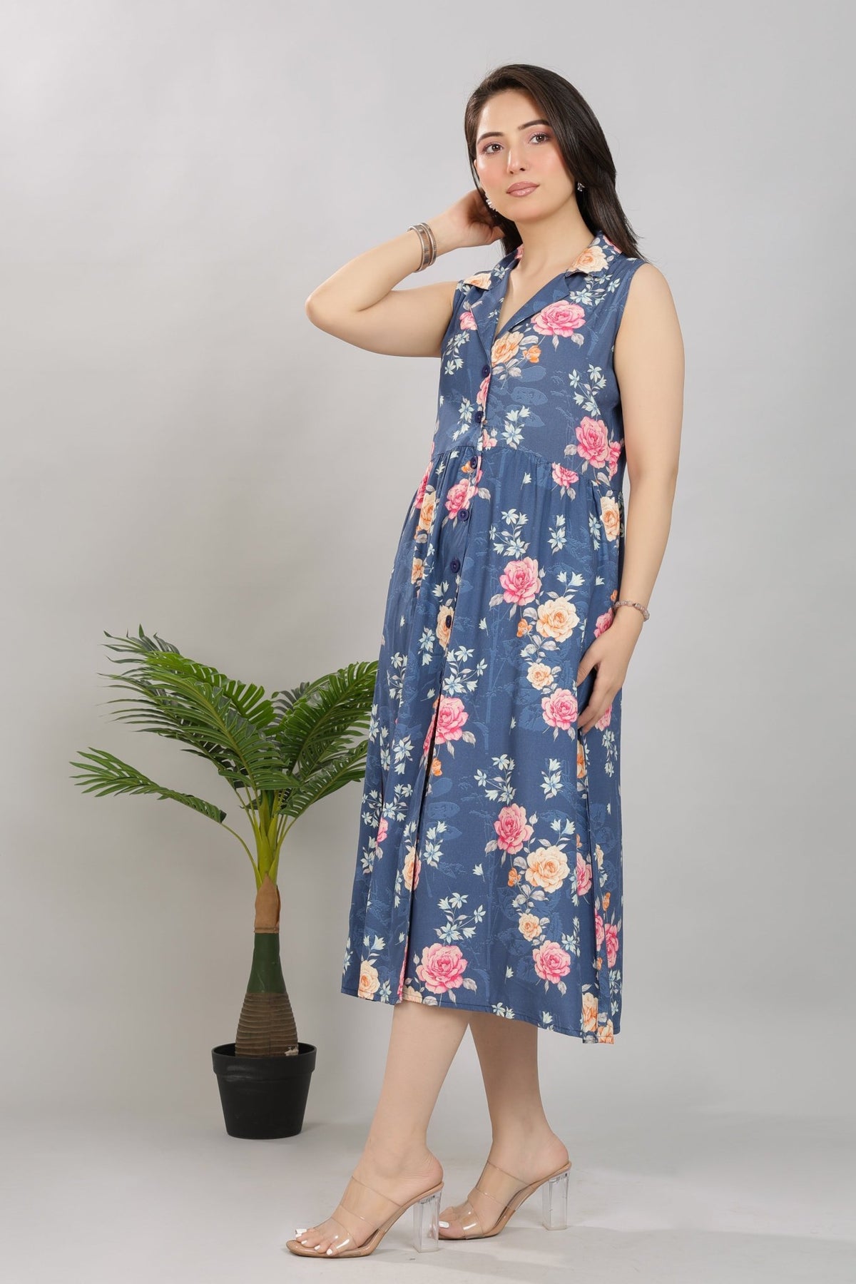 Navy Floral Breeze Shirt Dress [100% pure rayon] -floral breeze shirt dress