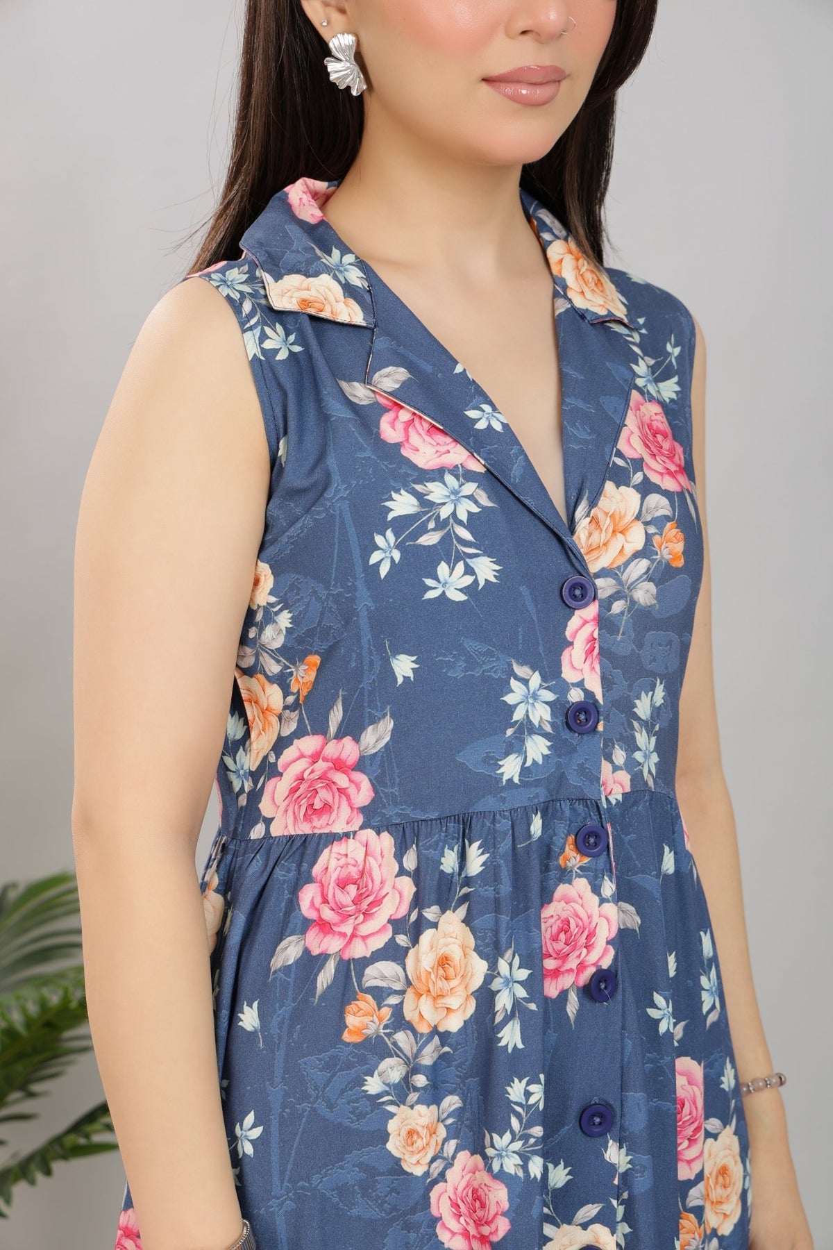 Navy Floral Breeze Shirt Dress [100% pure rayon] -floral breeze shirt dress