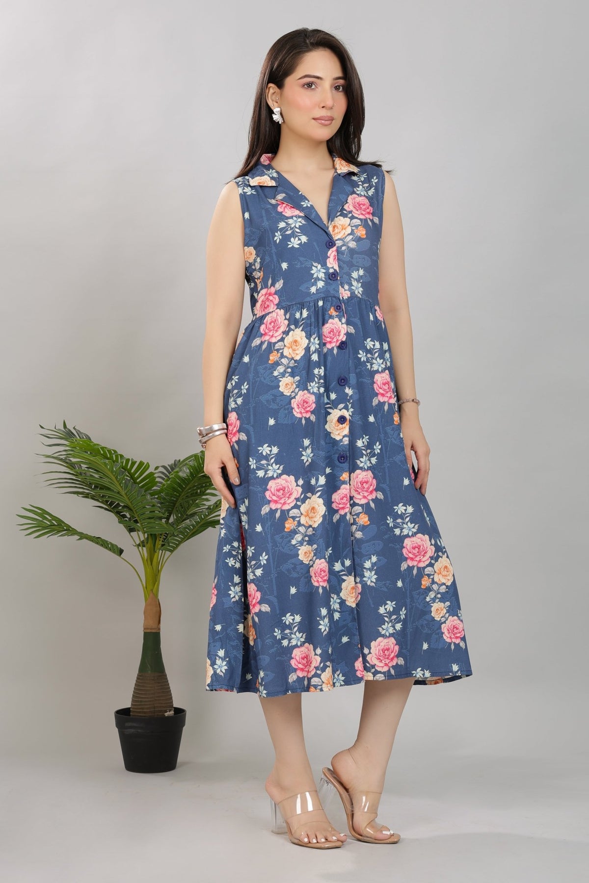 Navy Floral Breeze Shirt Dress [100% pure rayon] -floral breeze shirt dress