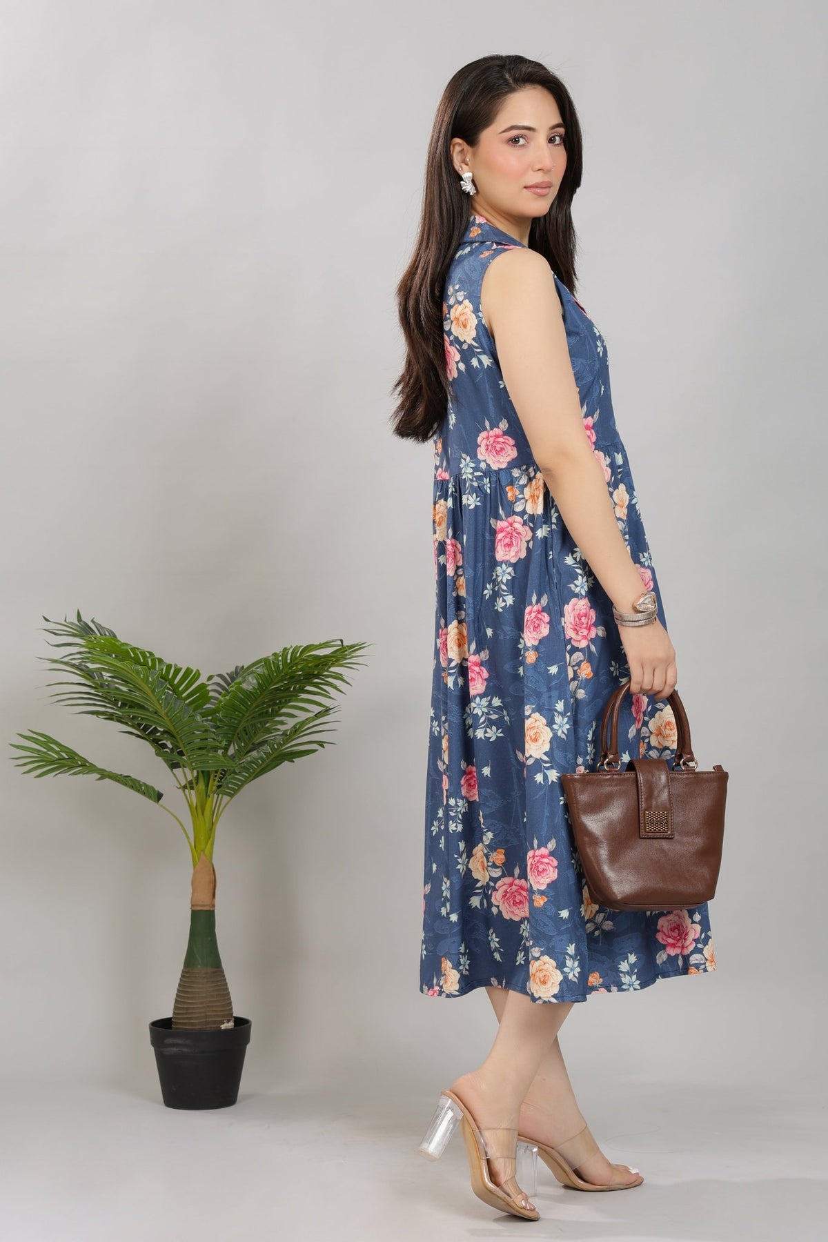 Navy Floral Breeze Shirt Dress [100% pure rayon] -floral breeze shirt dress