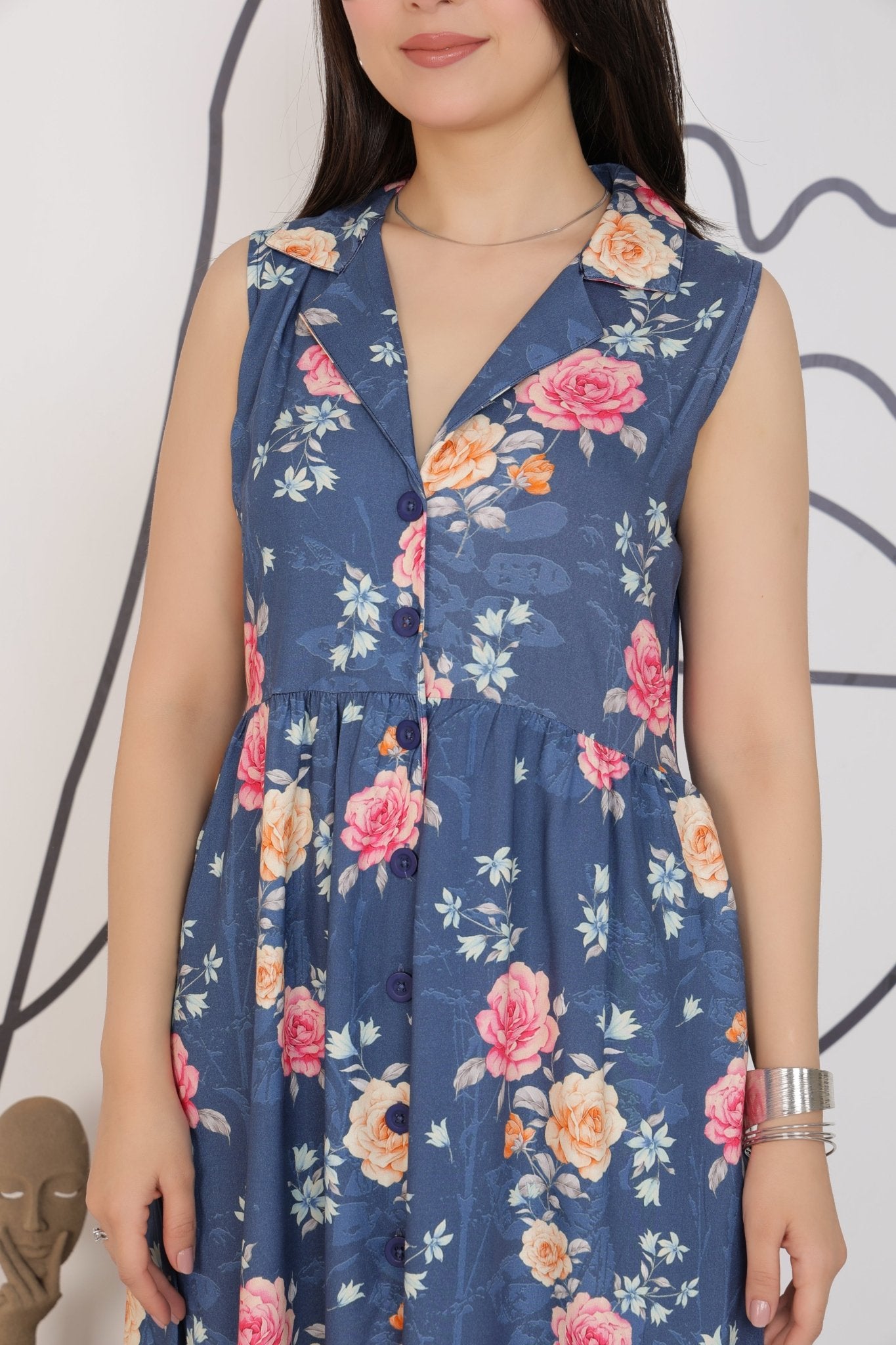 Navy Floral Breeze Shirt Dress [100% pure rayon] -floral breeze shirt dress
