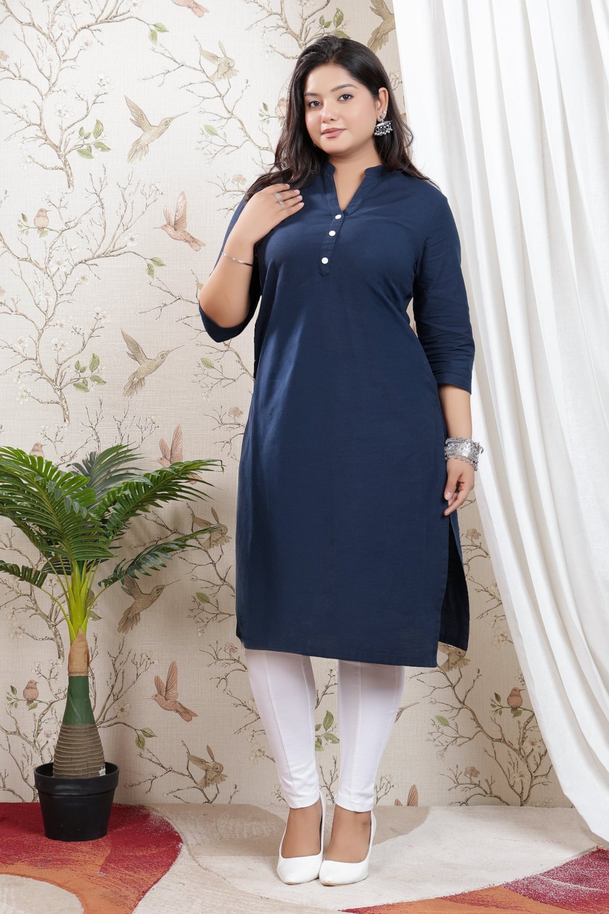 Navy Linen Long kurta -Long kurta