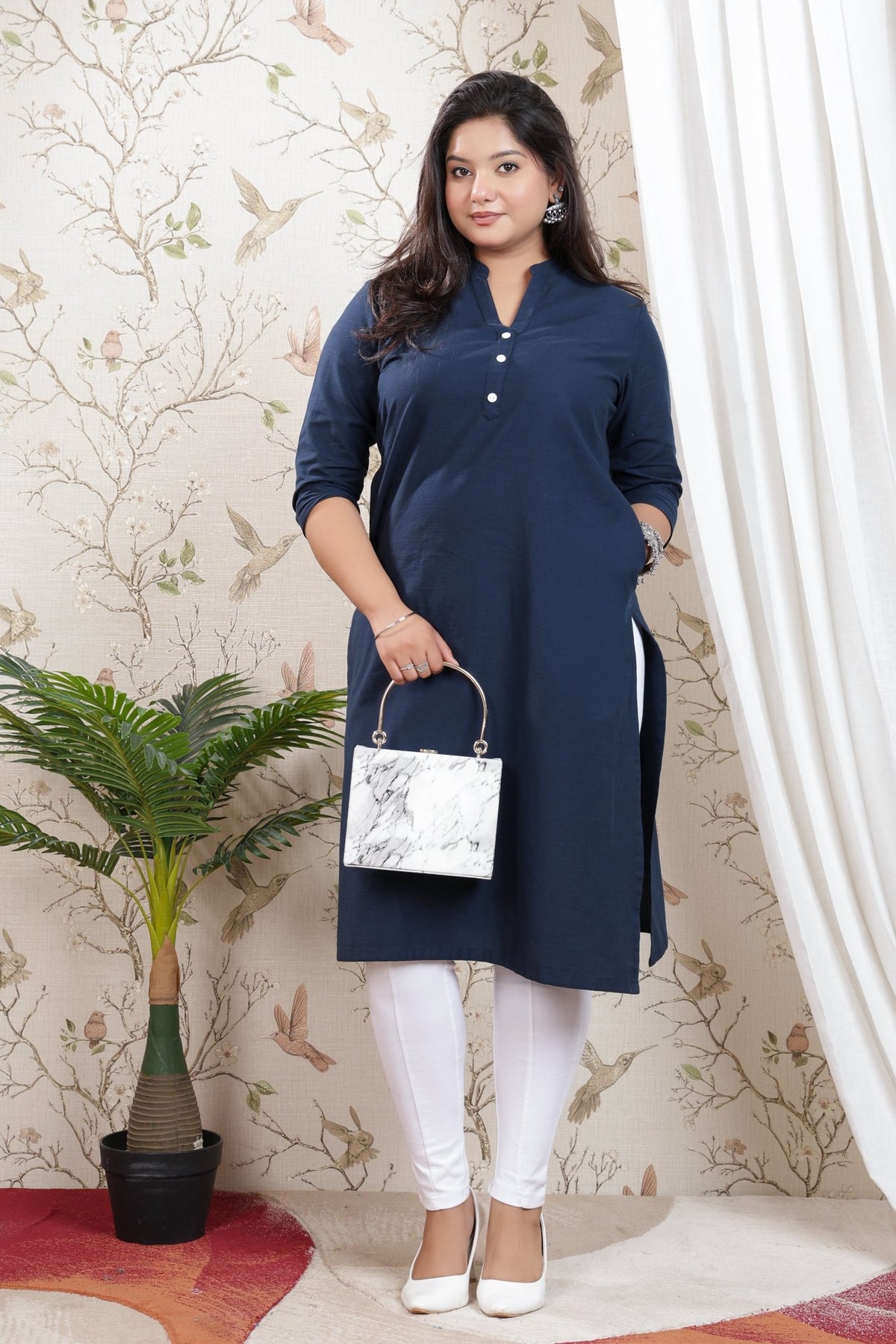 Navy Linen Long kurta -Long kurta