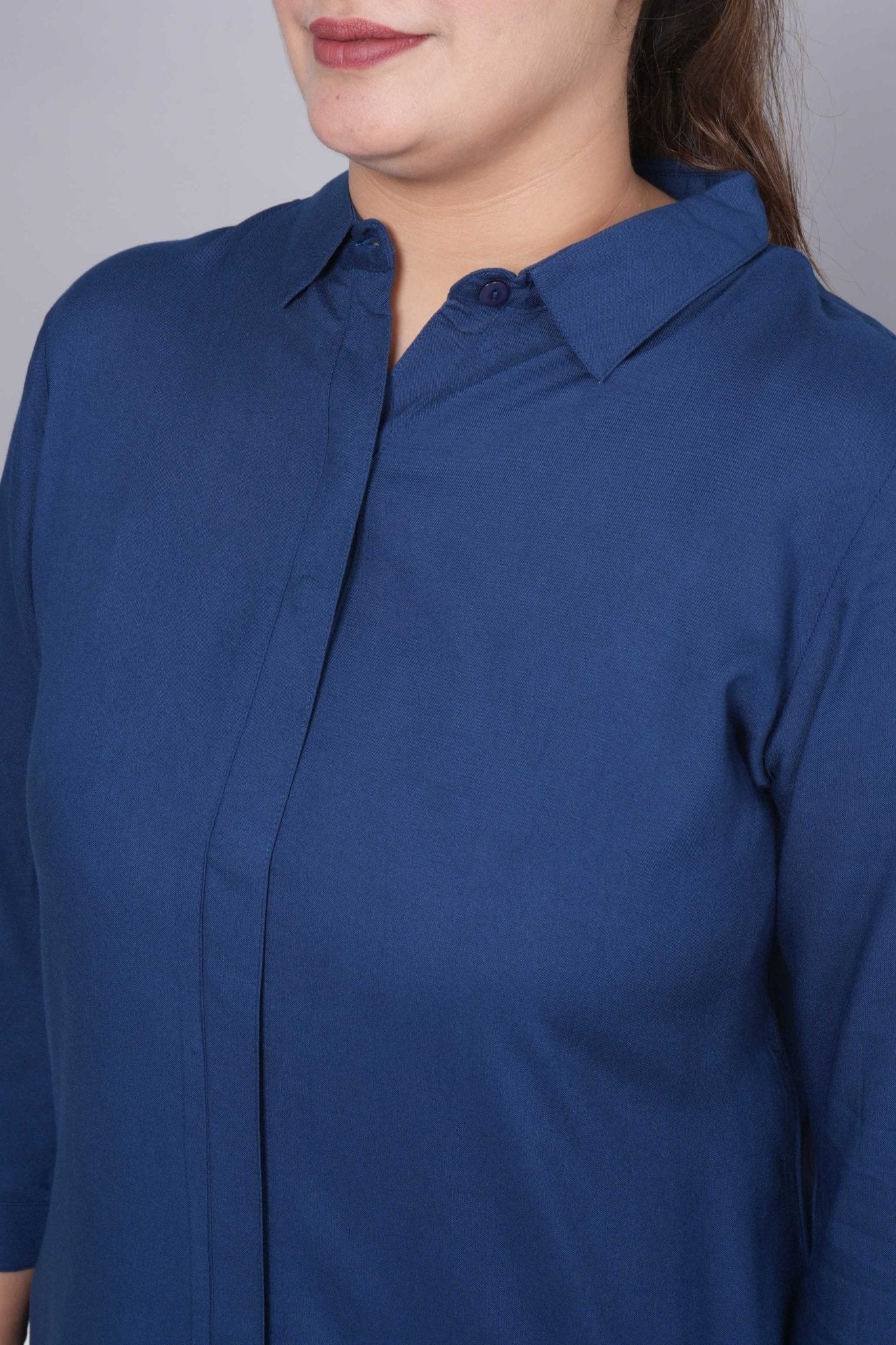 Navy long hemline shirt [ 100% Rayon, Liva Certified ] - Long hemline shirt