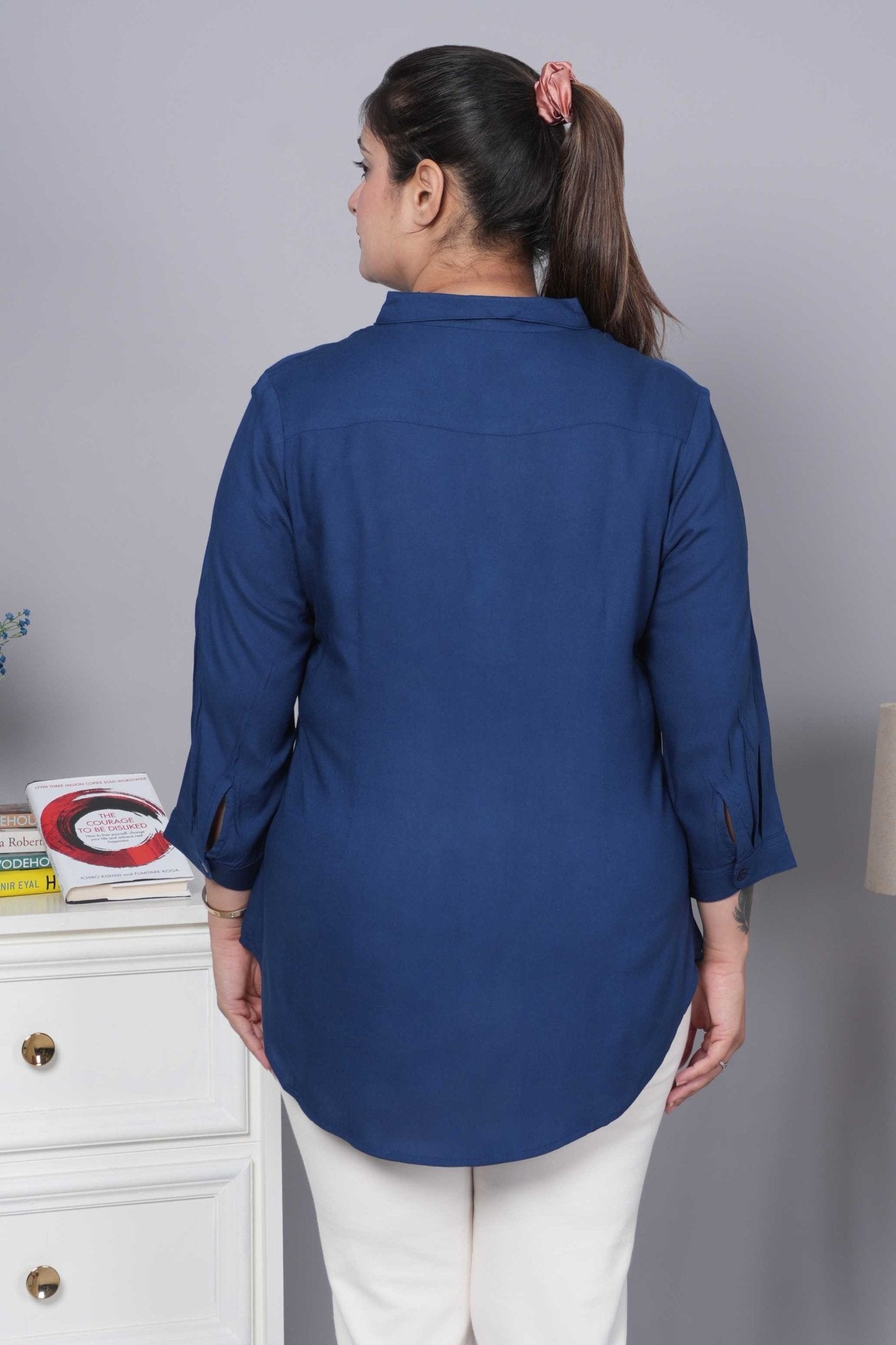 Navy long hemline shirt [ 100% Rayon, Liva Certified ] - Long hemline shirt