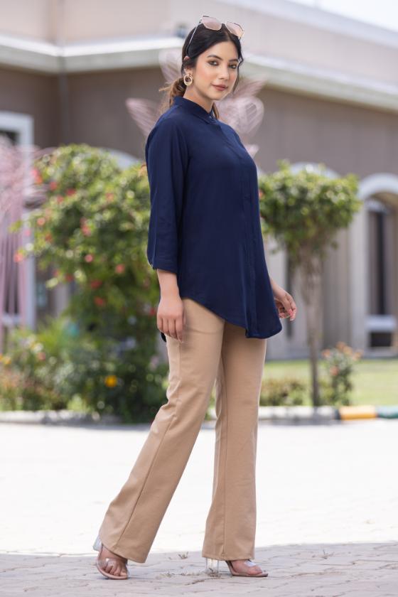 Navy long hemline shirt [ 100% Rayon, Liva Certified ] - Long hemline shirt