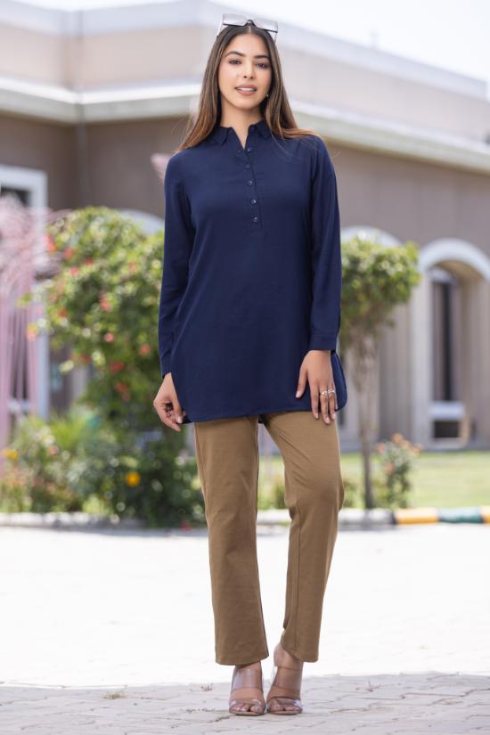 Navy Longline shirt [ 100% Rayon, Liva Certified ] - Long line shirt