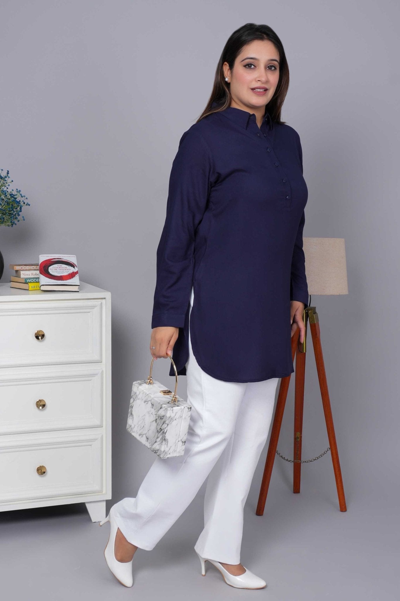 Navy Longline shirt [ 100% Rayon, Liva Certified ] - Long line shirt