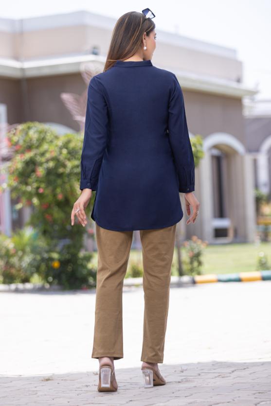 Navy Longline shirt [ 100% Rayon, Liva Certified ] - Long line shirt