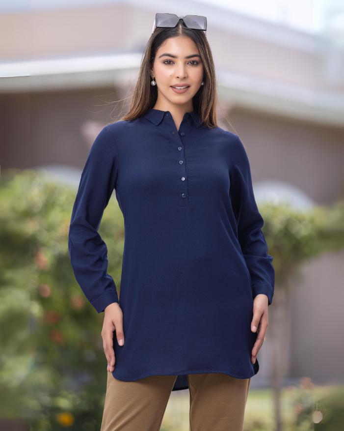 Navy Longline shirt [ 100% Rayon, Liva Certified ] - Long line shirt