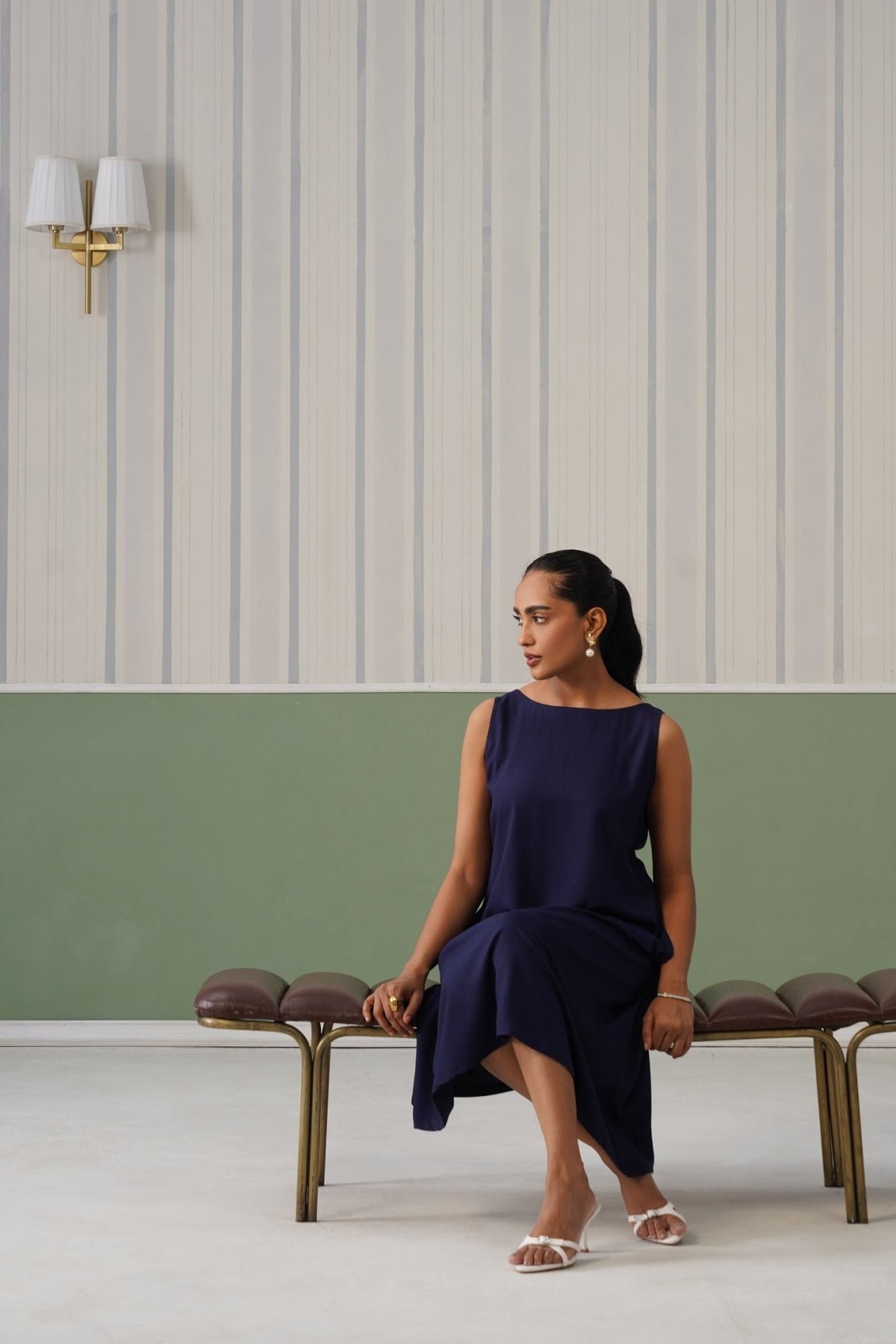 Navy rayon flare dress with pocket [ Premium 100% Rayon, Liva Certified ] -Rayon flare dress with pocket