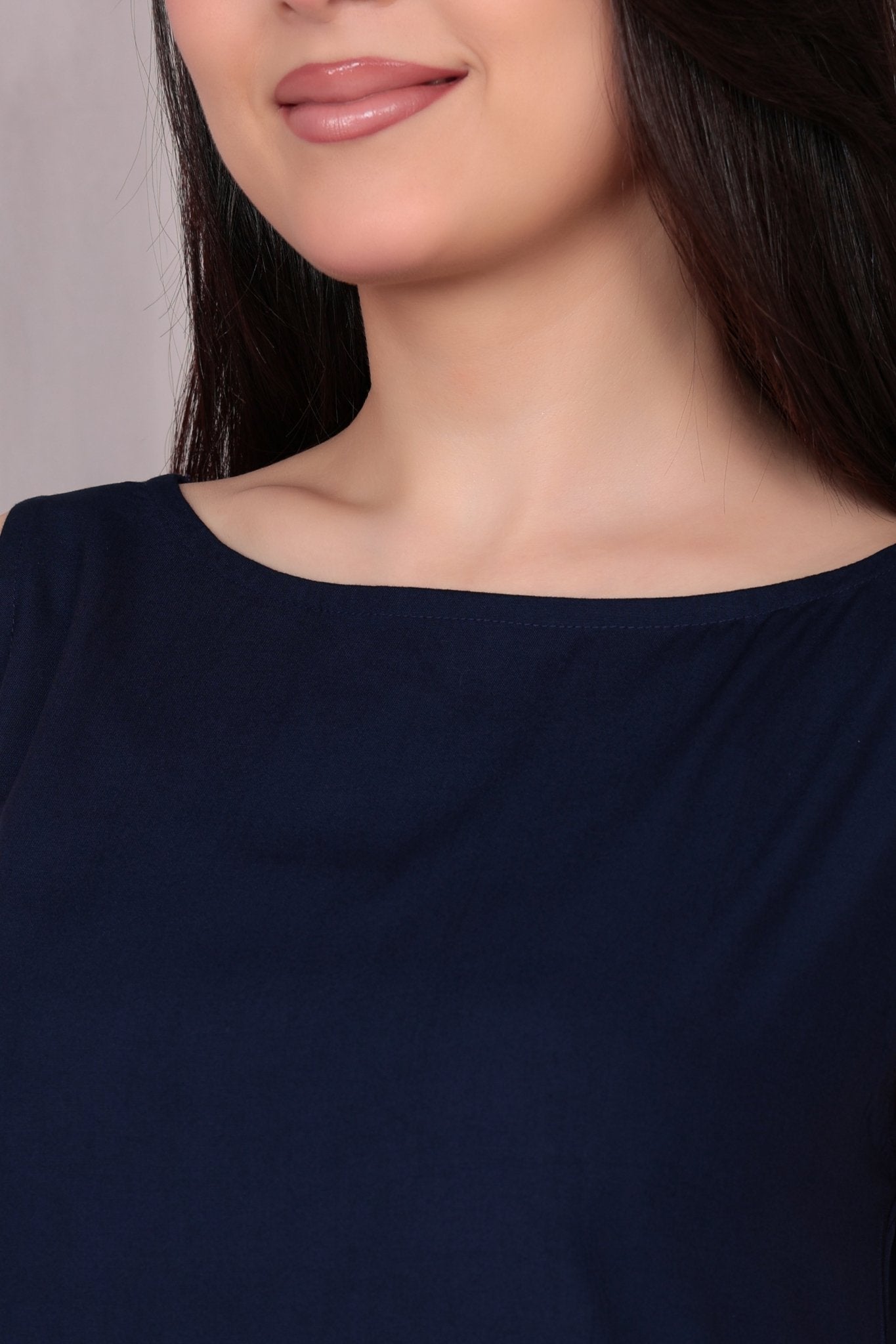 Navy rayon flare dress with pocket [ Premium 100% Rayon, Liva Certified ] -Rayon flare dress with pocket