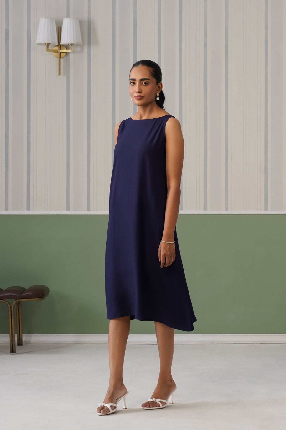 Navy rayon flare dress with pocket [ Premium 100% Rayon, Liva Certified ] -Rayon flare dress with pocket
