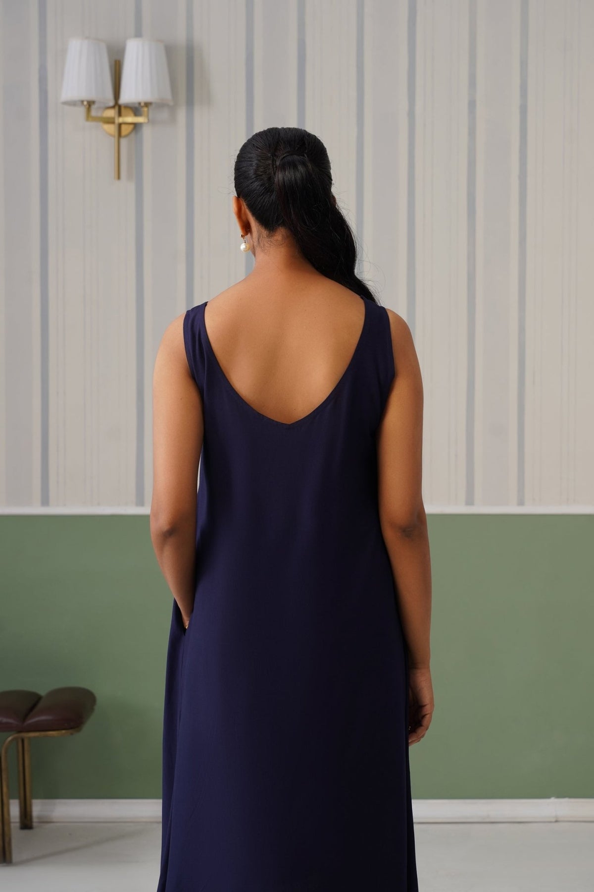 Navy rayon flare dress with pocket [ Premium 100% Rayon, Liva Certified ] -Rayon flare dress with pocket