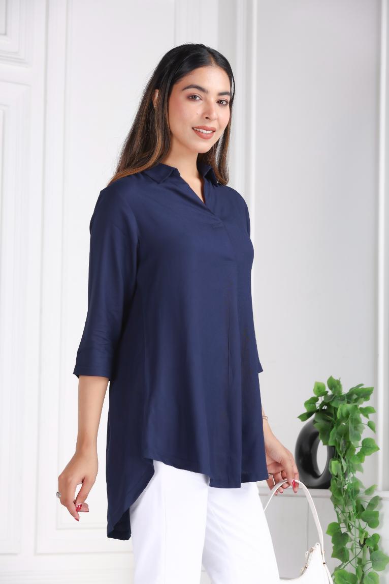 Navy rayon flare top [ 100% Rayon, Liva Certified ] - Rayon flare top