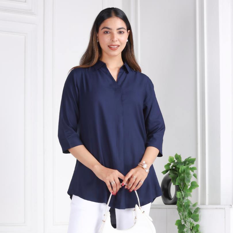 Navy rayon flare top [ 100% Rayon, Liva Certified ] - Rayon flare top