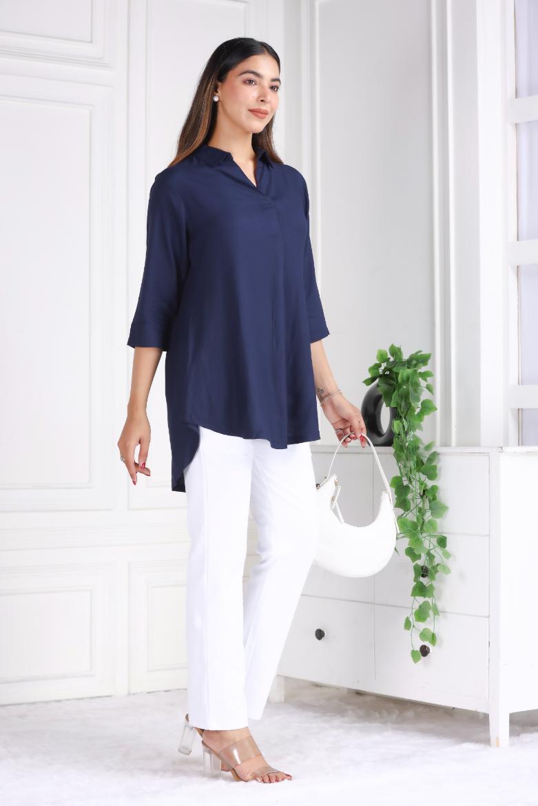 Navy rayon flare top [ 100% Rayon, Liva Certified ] - Rayon flare top