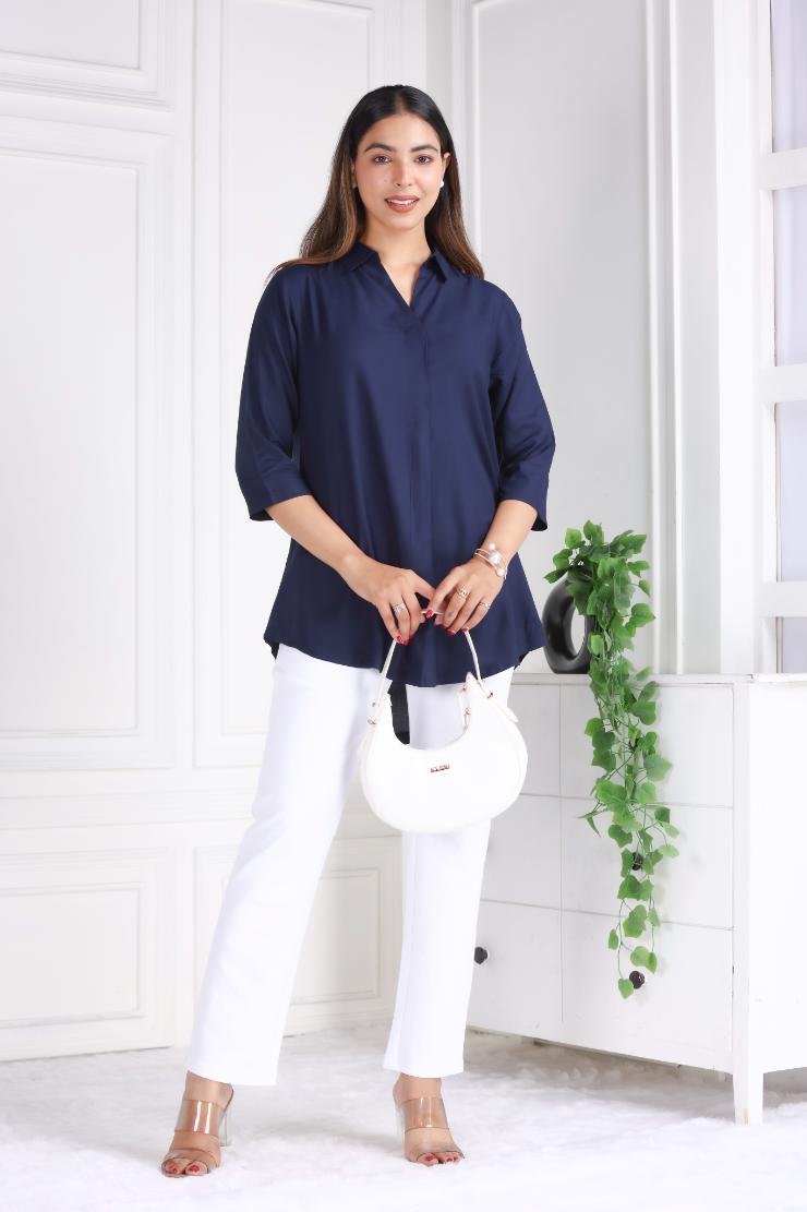 Navy rayon flare top [ 100% Rayon, Liva Certified ] - Rayon flare top