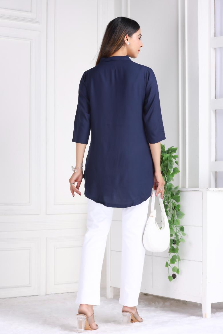 Navy rayon flare top [ 100% Rayon, Liva Certified ] - Rayon flare top