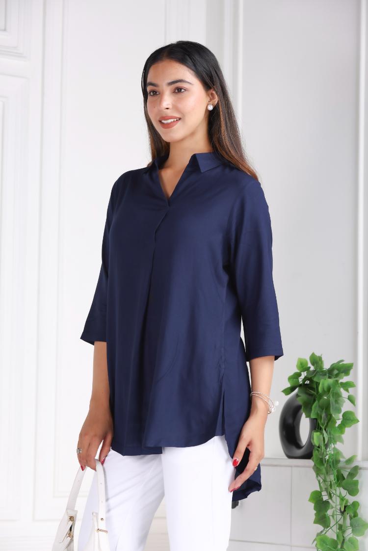 Navy rayon flare top [ 100% Rayon, Liva Certified ] - Rayon flare top