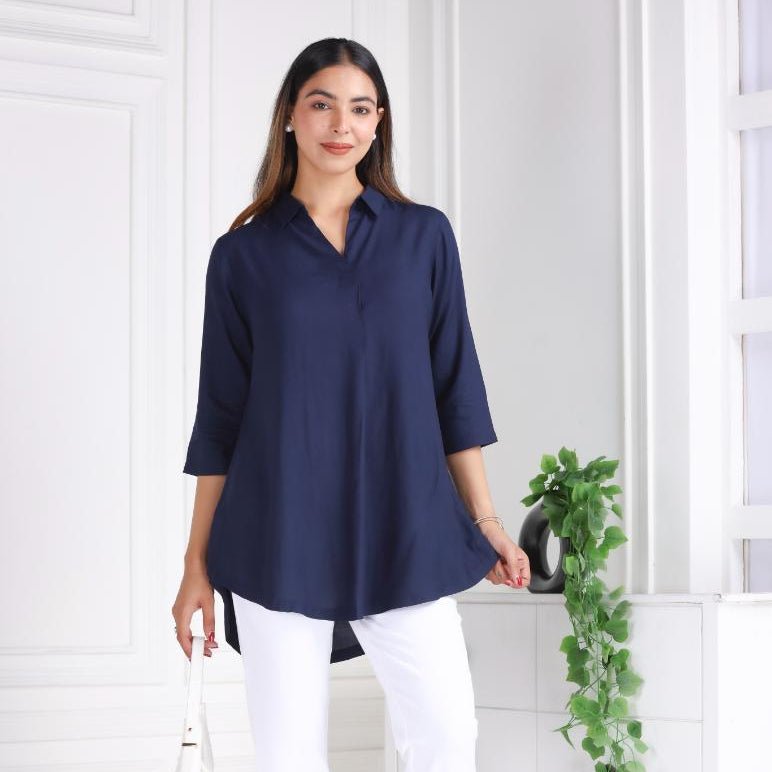 Navy rayon flare top [ 100% Rayon, Liva Certified ] - Rayon flare top