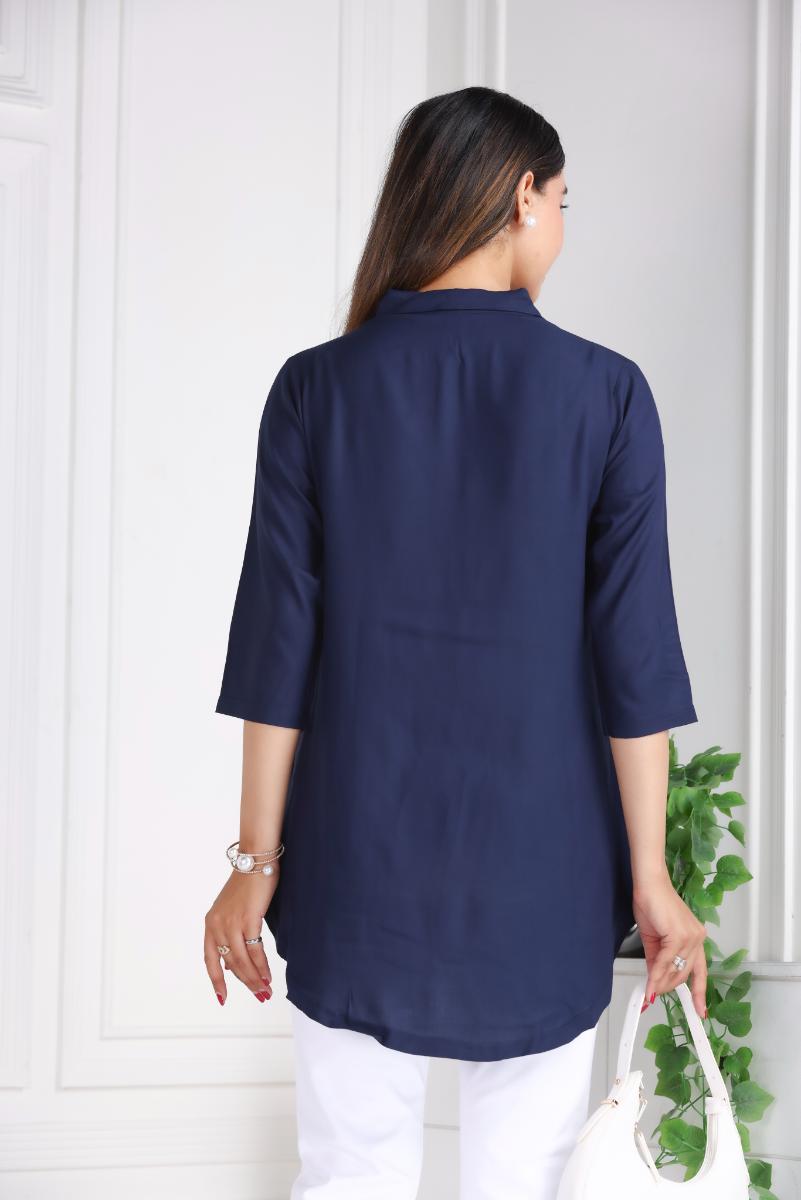 Navy rayon flare top [ 100% Rayon, Liva Certified ] - Rayon flare top