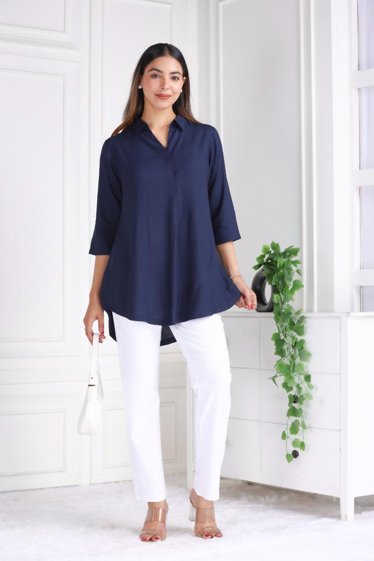 Navy rayon flare top [ 100% Rayon, Liva Certified ] - Rayon flare top