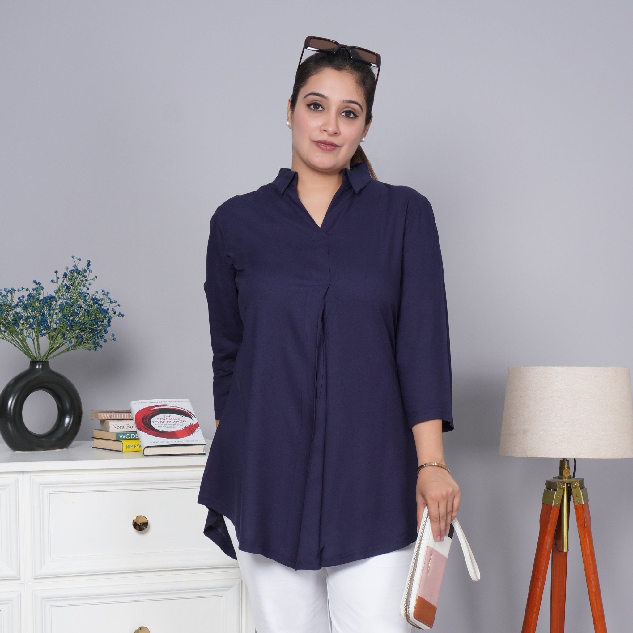 Navy rayon flare top [ 100% Rayon, Liva Certified ] - Rayon flare top