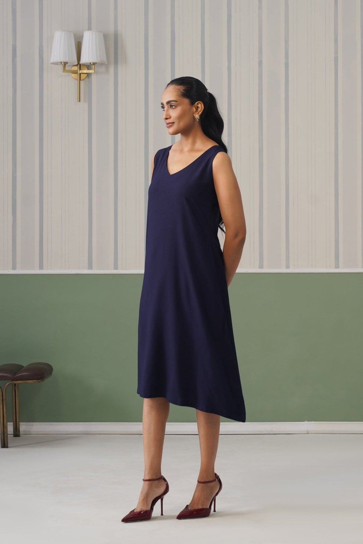 Navy rayon line dress with pocket [ Premium 100% Rayon, Liva Certified ] -Rayon line dress with pocket