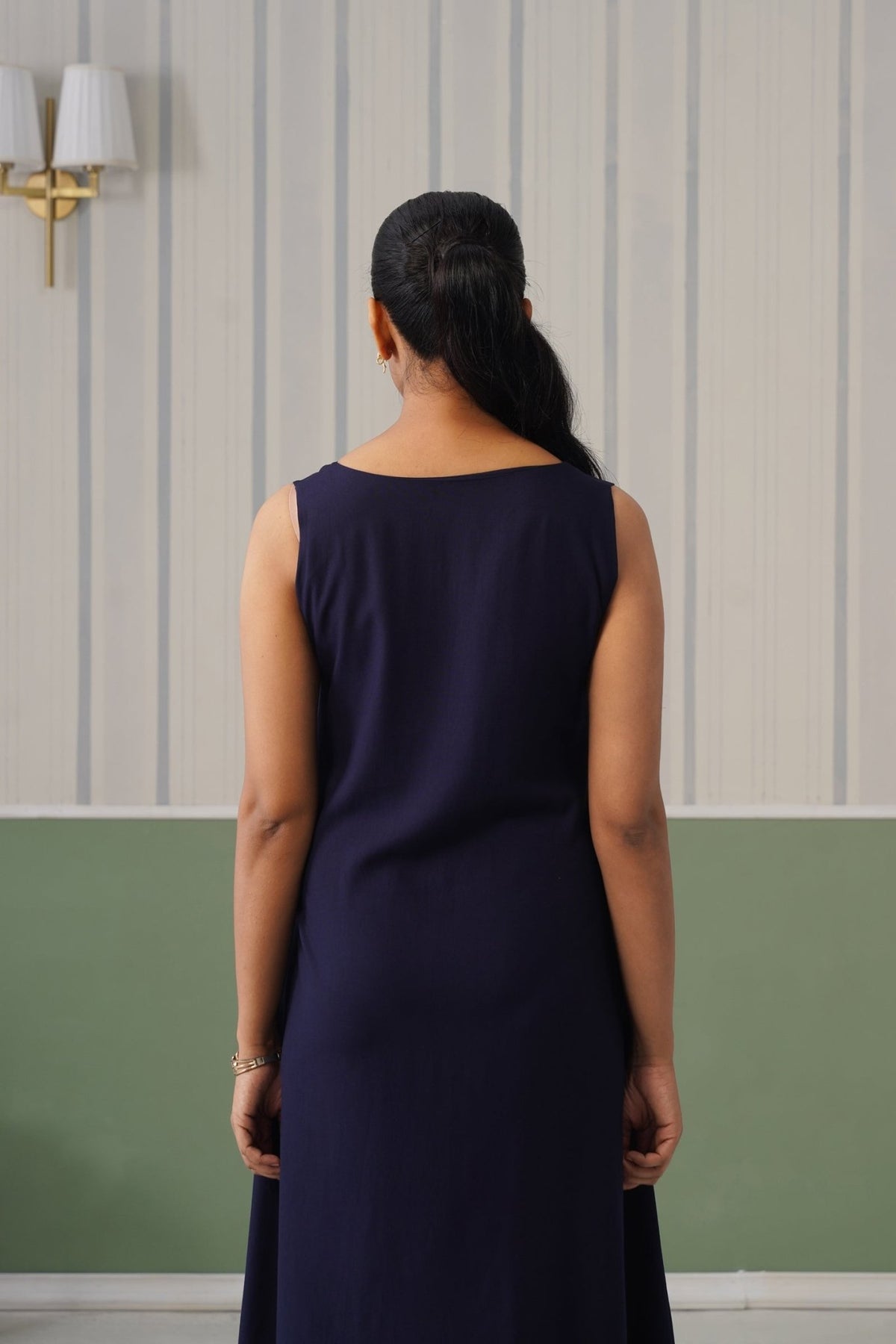 Navy rayon line dress with pocket [ Premium 100% Rayon, Liva Certified ] -Rayon line dress with pocket