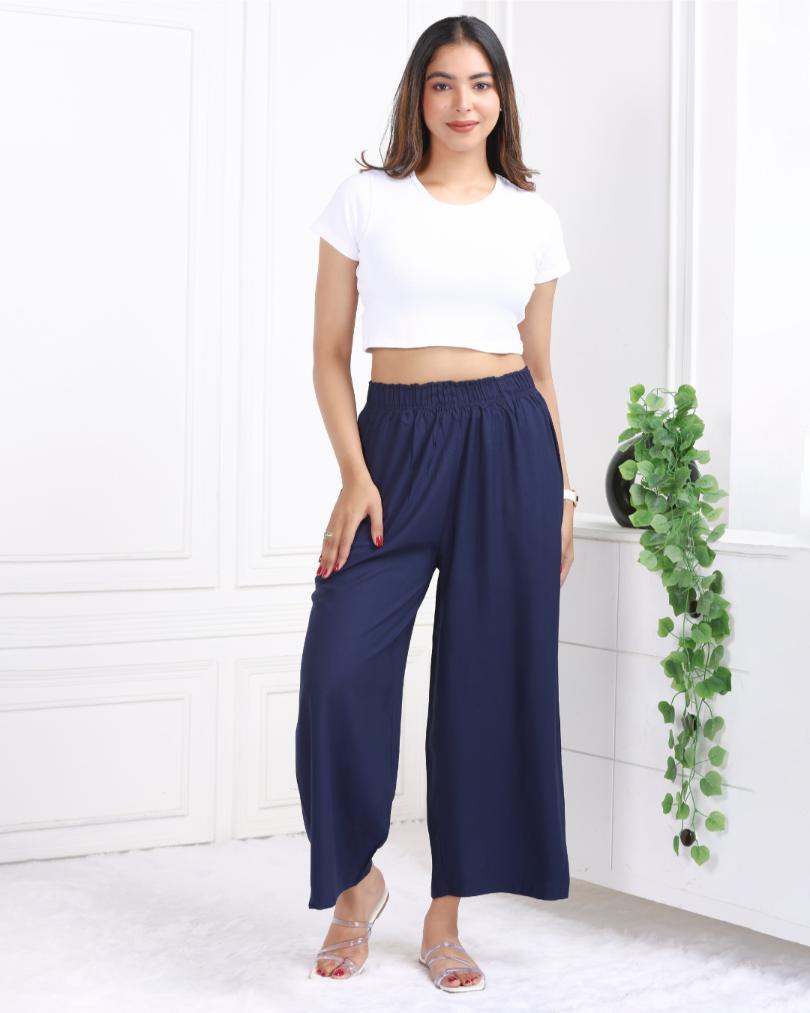 Navy rayon palazzo [ 100% Rayon, Liva Certified ] - Palazzo