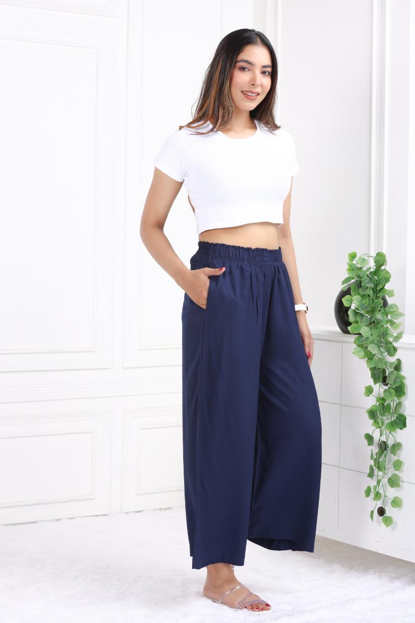 Navy rayon palazzo [ 100% Rayon, Liva Certified ] - Palazzo